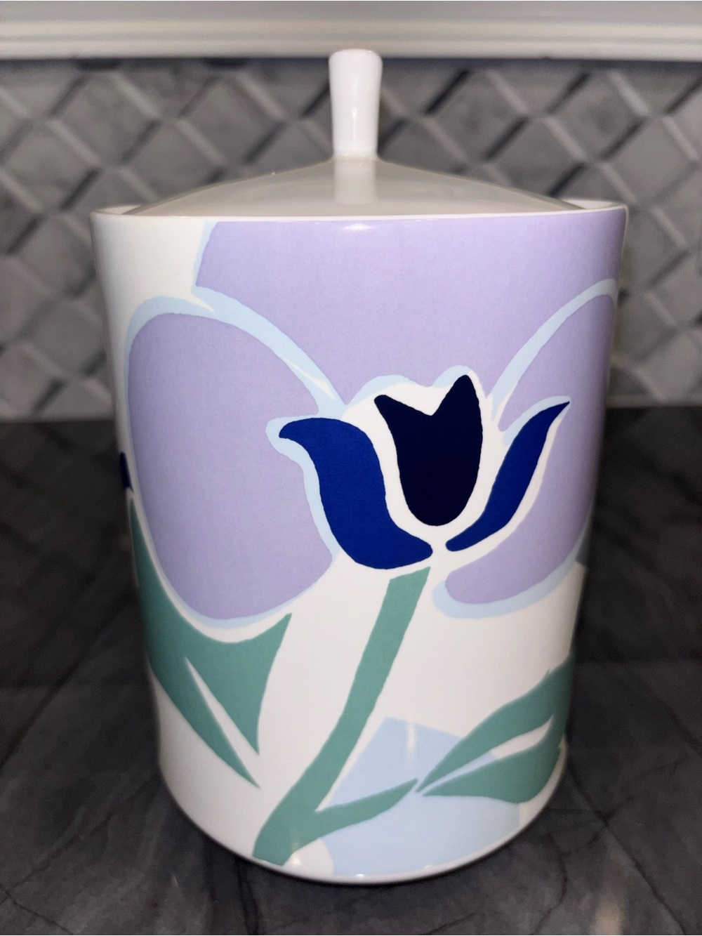 Kate Spade x Lenox Nolita Blue Floral cookie jar cannister lavender gray white